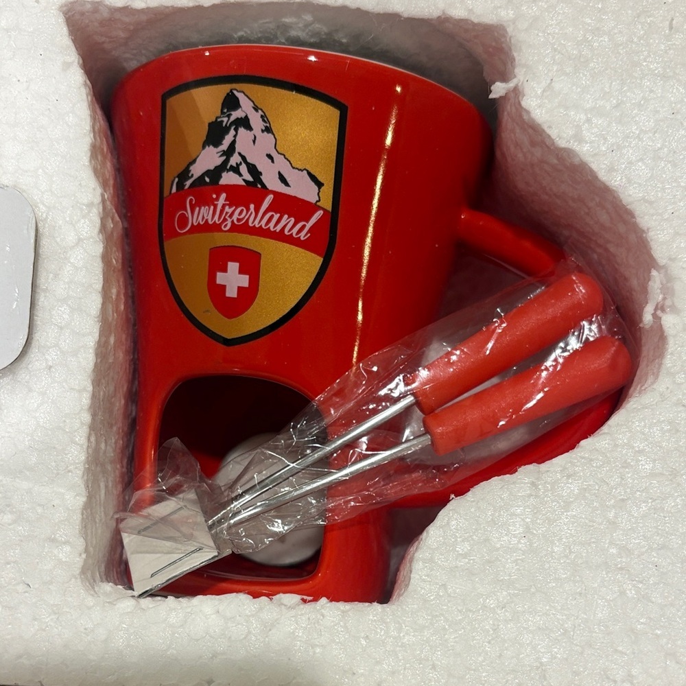 Red Ceramic Chocolate Fondue Set